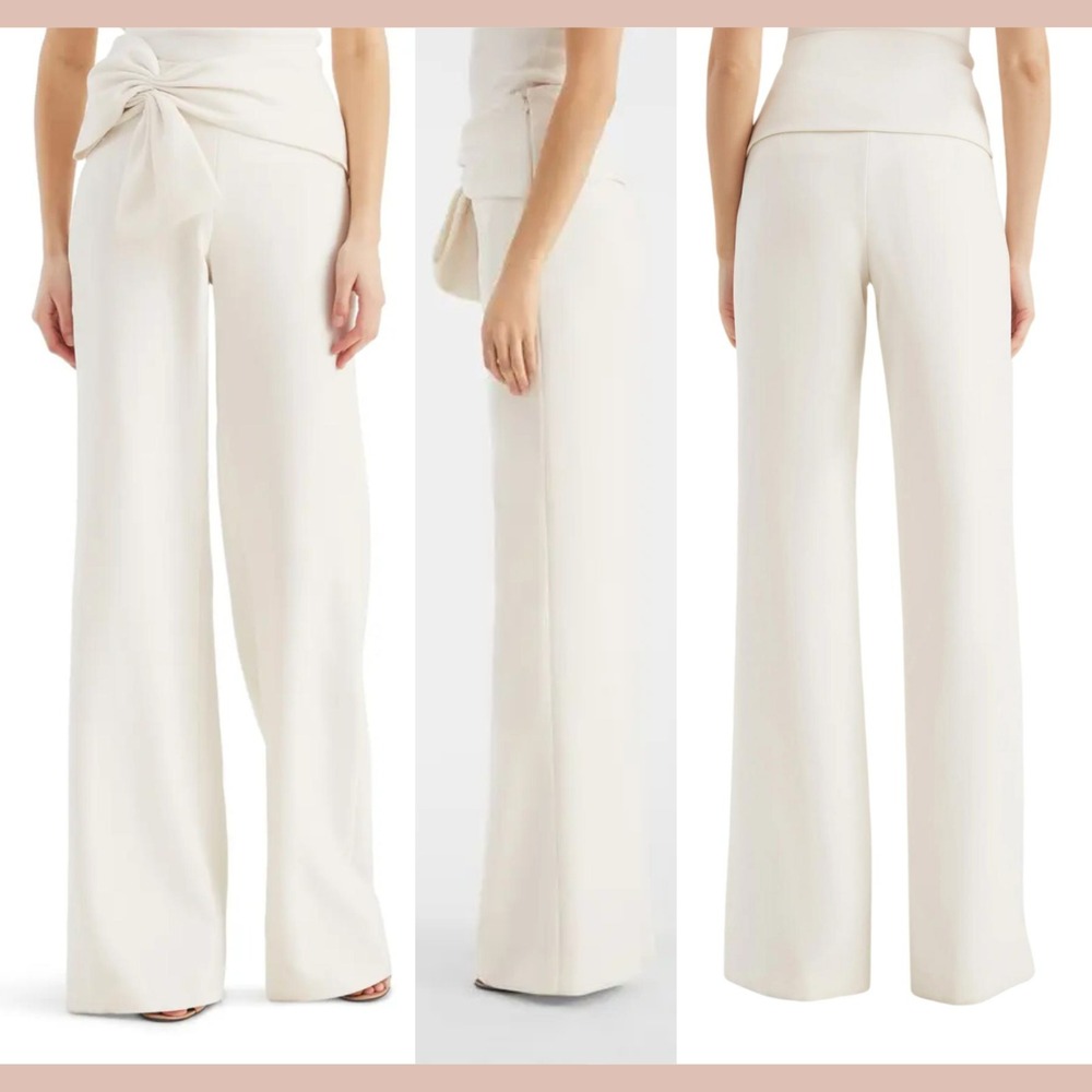 STAINED $395 SACHIN & BABI [ 2 ] Whitely Bow Wide Leg Pants Trousers Ivory J2263